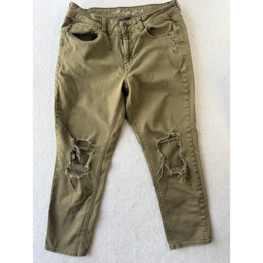 American Eagle Tomgirl Olive Army Green‎ Stretch Pants Jeans 8 Ankle Destroyed